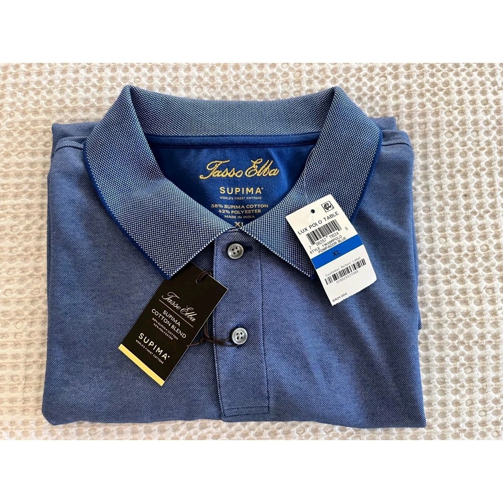 NEW Tasso Elba Polo Golf Shirt Mens XL Blue Supima Cotton Classic $50 MSRP